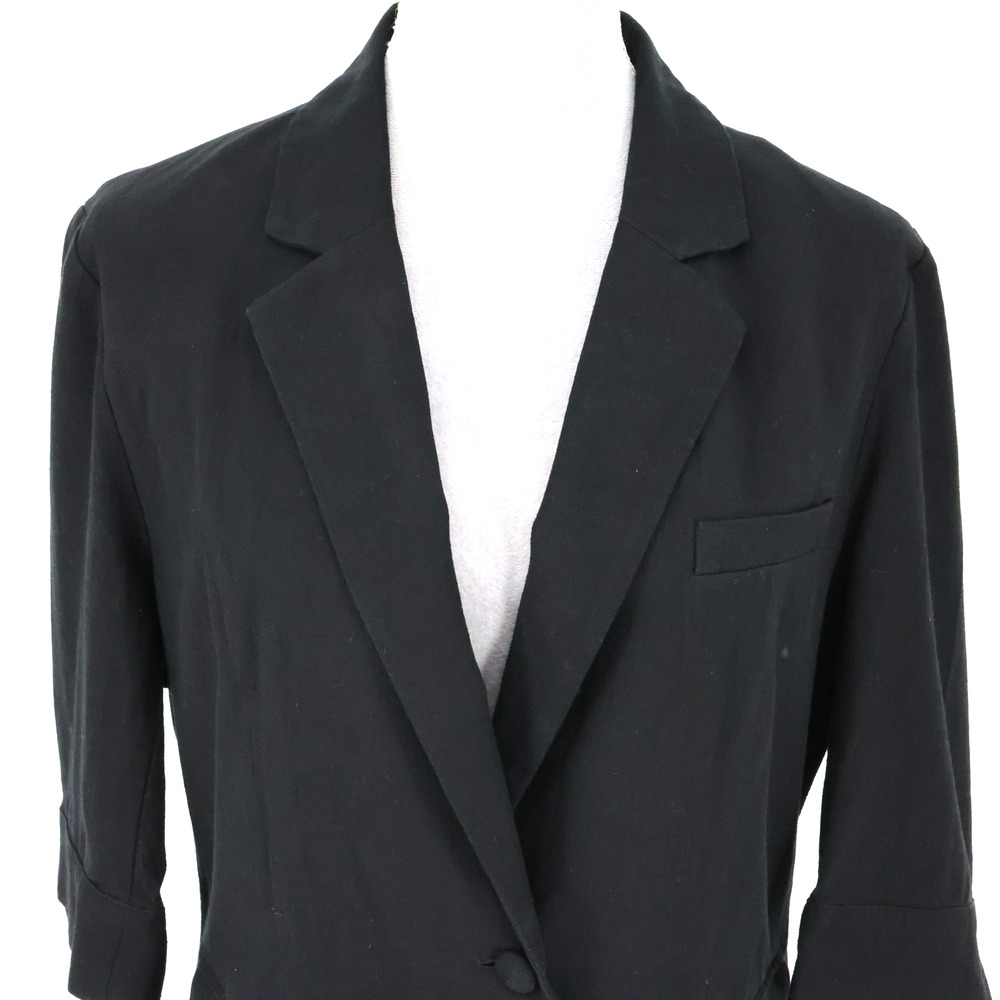 Mina Self Jacket Womens Large Black Linen Blend Lined Blazer 3/4 Sleeve Career - Picture 7 of 16